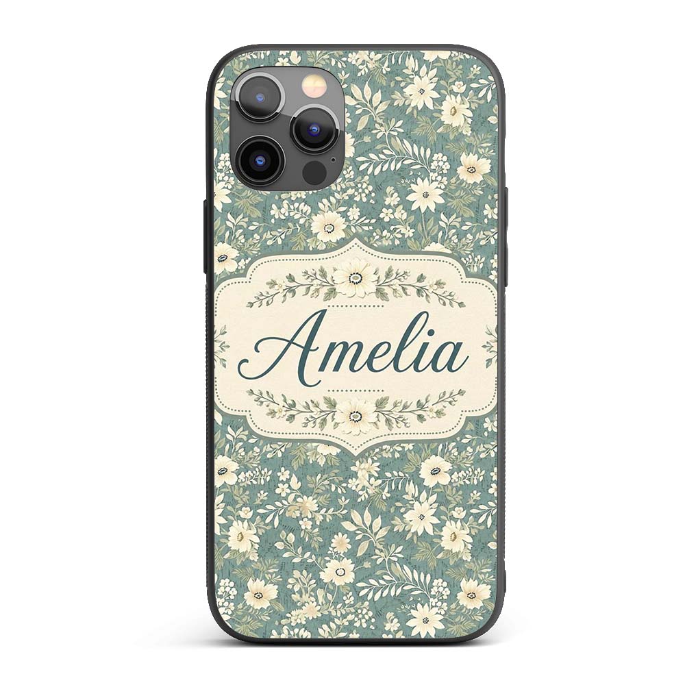 Delicate Cream Floral Garden Pattern on Dusty Custom Name Protective Phone Case Mobile Cover Durable Everyday Smartphone Shock Resistant