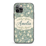 Delicate Cream Floral Garden Pattern on Dusty Custom Name Protective Phone Case Mobile Cover Durable Everyday Smartphone Shock Resistant