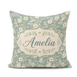 Custom Name Cream Floral Garden Pattern on Dusty Blue Background Square Filled Cushion Throw Pillow Sofa Bed Home Decor Zip Washable UK Made