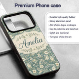 Delicate Cream Floral Garden Pattern on Dusty Custom Name Protective Phone Case Mobile Cover Durable Everyday Smartphone Shock Resistant