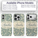 Delicate Cream Floral Garden Pattern on Dusty Custom Name Protective Phone Case Mobile Cover Durable Everyday Smartphone Shock Resistant