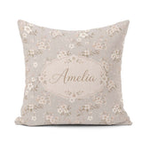 Custom Name Elegant Neutral Floral Blossom Soft Beige Background Square Filled Cushion Throw Pillow Sofa Bed Home Decor Zip Washable UK Made