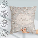 Custom Name Elegant Neutral Floral Blossom Soft Beige Background Square Filled Cushion Throw Pillow Sofa Bed Home Decor Zip Washable UK Made