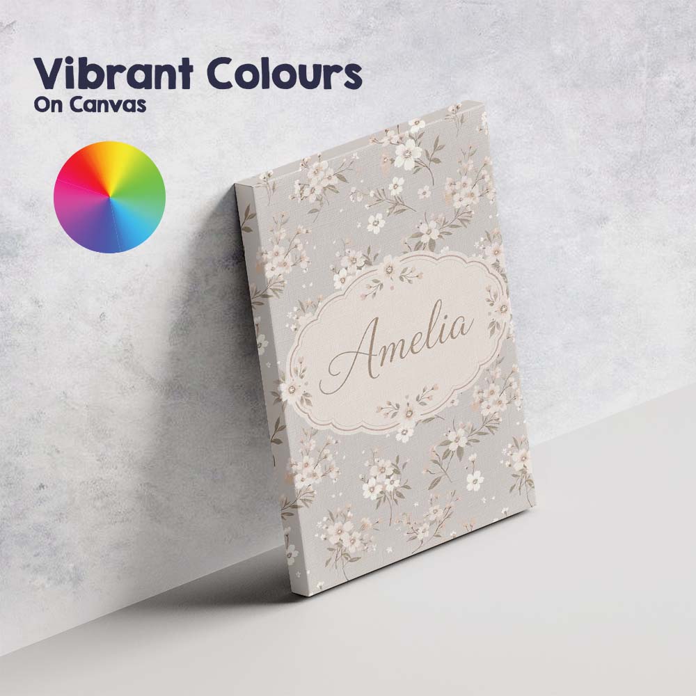 Personalised Name Elegant Neutral Floral Custom  Interior Decorative Contemporary Canvas Wall Art Print Decor Picture Ready to Hang