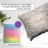 Custom Name Elegant Neutral Floral Blossom Soft Beige Background Square Filled Cushion Throw Pillow Sofa Bed Home Decor Zip Washable UK Made