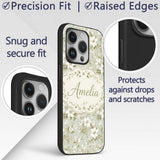 Classic White Flower Botanical Pattern Soft Green Custom Name Protective Phone Case Mobile Cover Durable Everyday Smartphone Shock Resistant