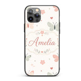 Cute Pastel Butterflies and Hearts Printed Design Custom Name Protective Phone Case Mobile Cover Durable Everyday Smartphone Shock Resistant