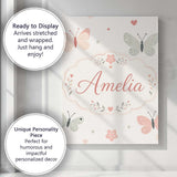 Personalised Name Cute Pastel Butterflies Custom  Unique Gift Idea Elegant Feature Canvas Wall Art Print Decor Picture Ready to Hang