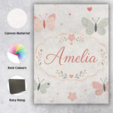 Personalised Name Cute Pastel Butterflies Custom  Unique Gift Idea Elegant Feature Canvas Wall Art Print Decor Picture Ready to Hang