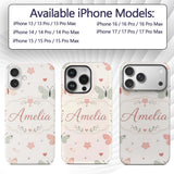 Cute Pastel Butterflies and Hearts Printed Design Custom Name Protective Phone Case Mobile Cover Durable Everyday Smartphone Shock Resistant