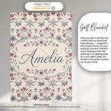 Vintage Meadow Floral with Pink Blooms and Blue Leaves Seamless  Personalised Custom Name Super Soft Fleece Blanket Bed Sofa Throw