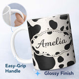 Personalized Custom Name Speckled Organic Shapes Black Cream Abstract Spot Pattern Lovely 11oz Ceramic Coffee Tea Mug White Large Handle