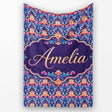 Vibrant Ornate Floral Damask with Bold Orange and Teal Seamless  Personalised Custom Name Super Soft Fleece Blanket Bed Sofa Throw