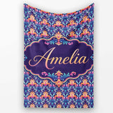 Vibrant Ornate Floral Damask with Bold Orange and Teal Seamless  Personalised Custom Name Super Soft Fleece Blanket Bed Sofa Throw