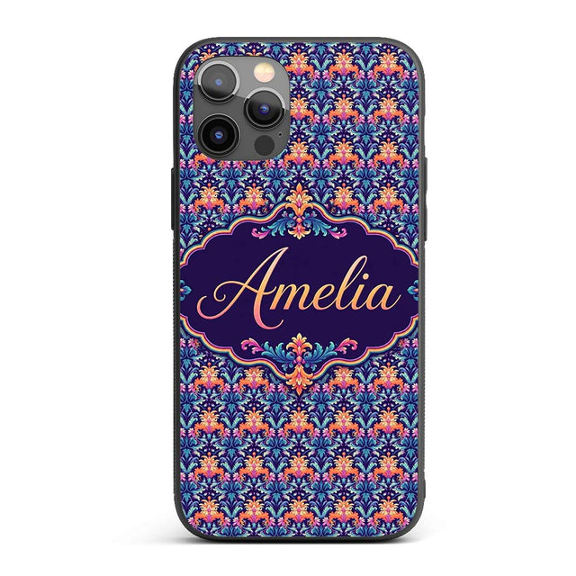Vibrant Ornate Floral Damask with Bold Orange and Custom Name Protective Phone Case Mobile Cover Durable Everyday Smartphone Shock Resistant