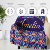 Vibrant Ornate Floral Damask with Bold Orange and Teal Seamless  Personalised Custom Name Super Soft Fleece Blanket Bed Sofa Throw