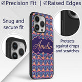 Vibrant Ornate Floral Damask with Bold Orange and Custom Name Protective Phone Case Mobile Cover Durable Everyday Smartphone Shock Resistant