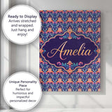 Personalised Name Vibrant Ornate Floral Custom  Modern Room Accent Elegant Feature Canvas Wall Art Print Decor Picture Ready to Hang