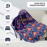 Vibrant Ornate Floral Damask with Bold Orange and Teal Seamless  Personalised Custom Name Super Soft Fleece Blanket Bed Sofa Throw