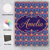 Personalised Name Vibrant Ornate Floral Custom  Modern Room Accent Elegant Feature Canvas Wall Art Print Decor Picture Ready to Hang