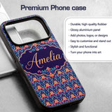 Vibrant Ornate Floral Damask with Bold Orange and Custom Name Protective Phone Case Mobile Cover Durable Everyday Smartphone Shock Resistant