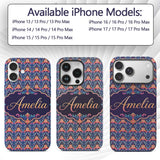 Vibrant Ornate Floral Damask with Bold Orange and Custom Name Protective Phone Case Mobile Cover Durable Everyday Smartphone Shock Resistant