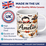 Personalized Custom Name Cute Halloween Dracula Ghost Bats on Light Beige Background Seamless 11oz Ceramic Coffee Tea Mug White Large Handle