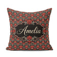 Custom Name Elegant Black Background Red Floral Baroque Seamless Square Filled Cushion Throw Pillow Sofa Bed Home Decor Zip Washable UK Made