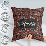 Custom Name Elegant Black Background Red Floral Baroque Seamless Square Filled Cushion Throw Pillow Sofa Bed Home Decor Zip Washable UK Made