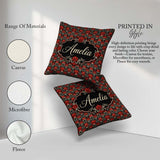 Custom Name Elegant Black Background Red Floral Baroque Seamless Square Filled Cushion Throw Pillow Sofa Bed Home Decor Zip Washable UK Made