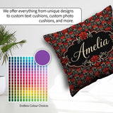 Custom Name Elegant Black Background Red Floral Baroque Seamless Square Filled Cushion Throw Pillow Sofa Bed Home Decor Zip Washable UK Made