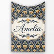 Luxurious Gold Floral Damask on Deep Navy Background Seamless Lovely  Personalised Custom Name Super Soft Fleece Blanket Bed Sofa Throw