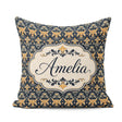 Custom Name Luxurious Gold Floral Damask on Deep Navy Background Square Filled Cushion Throw Pillow Sofa Bed Home Decor Zip Washable UK Made