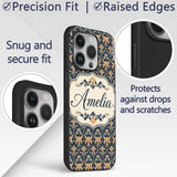 Luxurious Gold Floral Damask on Printed Design Custom Name Protective Phone Case Mobile Cover Durable Everyday Smartphone Shock Resistant