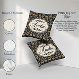 Custom Name Luxurious Gold Floral Damask on Deep Navy Background Square Filled Cushion Throw Pillow Sofa Bed Home Decor Zip Washable UK Made