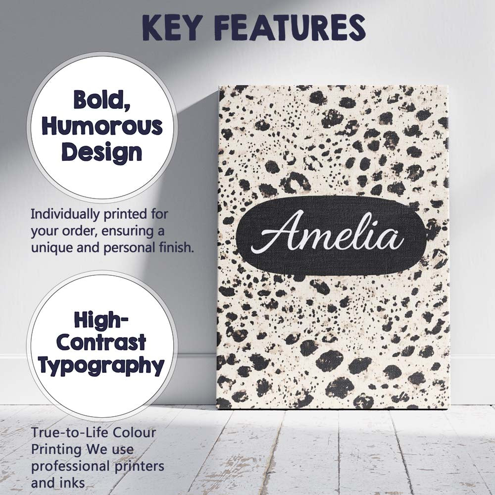 Personalised Name Leopard Animal Black Cream Classic Safari Custom  Elegant Feature Canvas Wall Art Print Decor Picture Ready to Hang