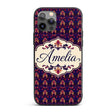 Bold Purple and Magenta Floral Damask Luxury Custom Name Protective Phone Case Mobile Cover Durable Everyday Smartphone Shock Resistant