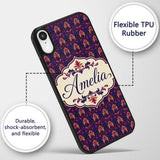 Bold Purple and Magenta Floral Damask Luxury Custom Name Protective Phone Case Mobile Cover Durable Everyday Smartphone Shock Resistant