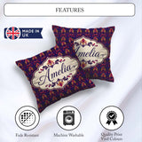 Custom Name Bold Purple and Magenta Floral Damask Luxury Pattern Square Filled Cushion Throw Pillow Sofa Bed Home Decor Zip Washable UK Made