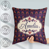 Custom Name Bold Purple and Magenta Floral Damask Luxury Pattern Square Filled Cushion Throw Pillow Sofa Bed Home Decor Zip Washable UK Made