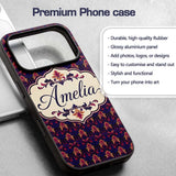 Bold Purple and Magenta Floral Damask Luxury Custom Name Protective Phone Case Mobile Cover Durable Everyday Smartphone Shock Resistant