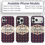 Bold Purple and Magenta Floral Damask Luxury Custom Name Protective Phone Case Mobile Cover Durable Everyday Smartphone Shock Resistant