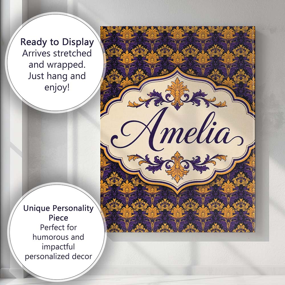 Personalised Name Luxurious Purple and Gold Custom  Bespoke Interior Contemporary Canvas Wall Art Print Decor Picture Ready to Hang