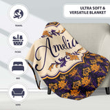Luxurious Purple and Gold Ornate Floral Damask Seamless Pattern  Personalised Custom Name Super Soft Fleece Blanket Bed Sofa Throw