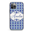 Cool Blue and Teal Watercolor Floral Ornamental Custom Name Protective Phone Case Mobile Cover Durable Everyday Smartphone Shock Resistant
