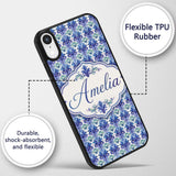 Cool Blue and Teal Watercolor Floral Ornamental Custom Name Protective Phone Case Mobile Cover Durable Everyday Smartphone Shock Resistant