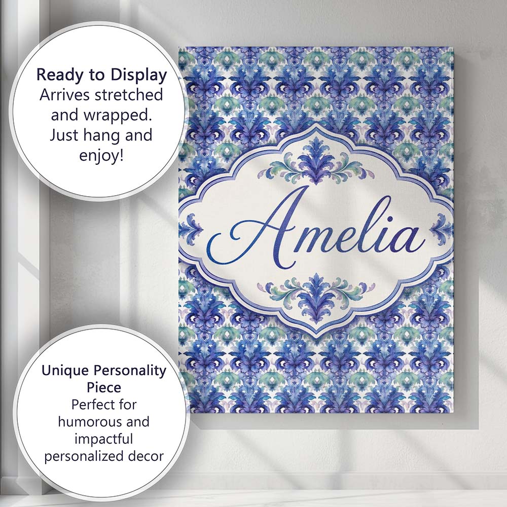 Personalised Name Cool Blue and Teal Custom Premium Decorative Design Modern Room Accent Canvas Wall Art Print Decor Picture Ready to Hang