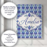 Personalised Name Cool Blue and Teal Custom Premium Decorative Design Modern Room Accent Canvas Wall Art Print Decor Picture Ready to Hang