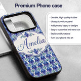 Cool Blue and Teal Watercolor Floral Ornamental Custom Name Protective Phone Case Mobile Cover Durable Everyday Smartphone Shock Resistant
