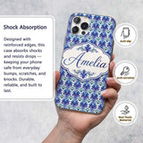 Cool Blue and Teal Watercolor Floral Ornamental Custom Name Protective Phone Case Mobile Cover Durable Everyday Smartphone Shock Resistant